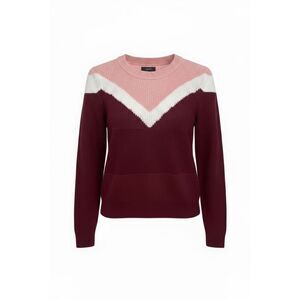 Max Chevron Colorblock Knit Long Sleeve Crew Neck Pullover Sweater Wine Size XS